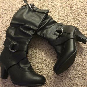 DailyShoes Women's Mid Calf Ankle Strap Slouchy Pu